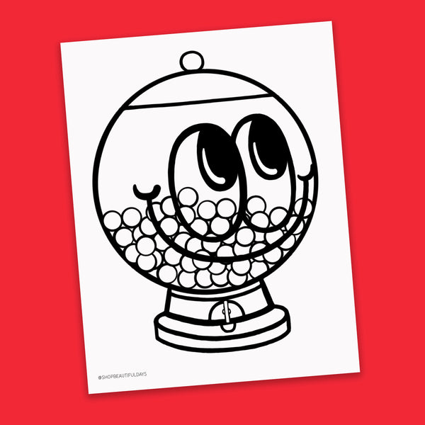 Gum Ball Machine Coloring Page - Free Downloadable PDF