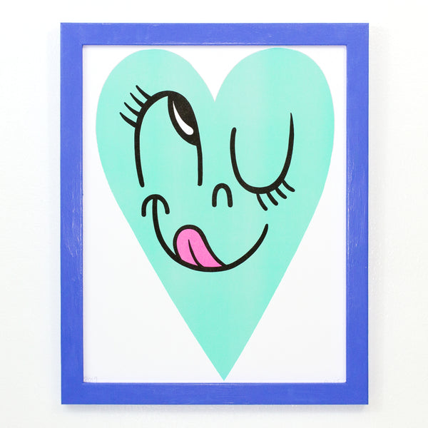 Risograph Heart Print - Electric Mint