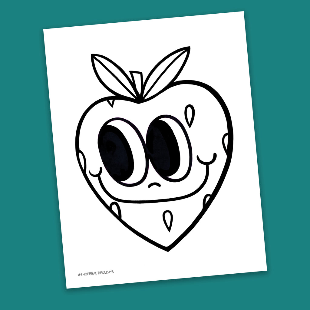 Strawberry Coloring Page - Free Downloadable PDF