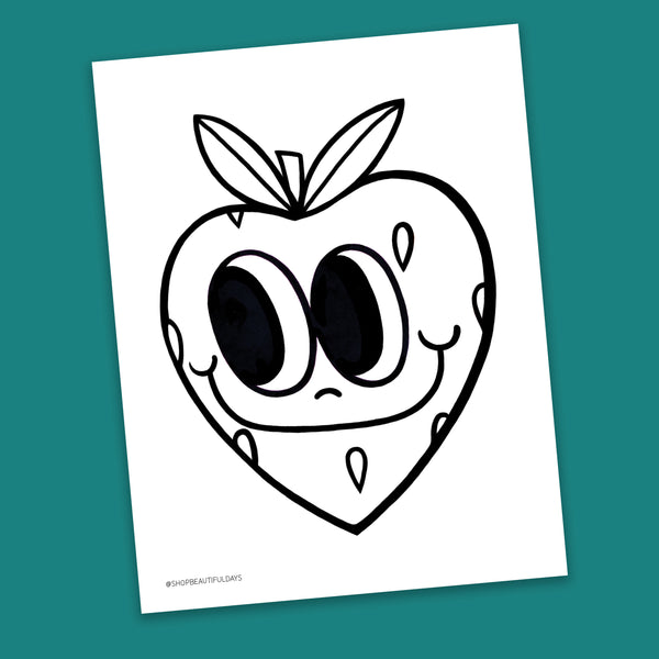 Strawberry Coloring Page - Free Downloadable PDF